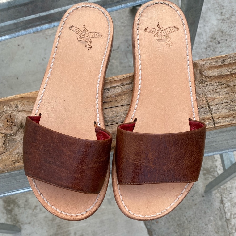 Freebird by Steven Leather Golden Slide Sandals